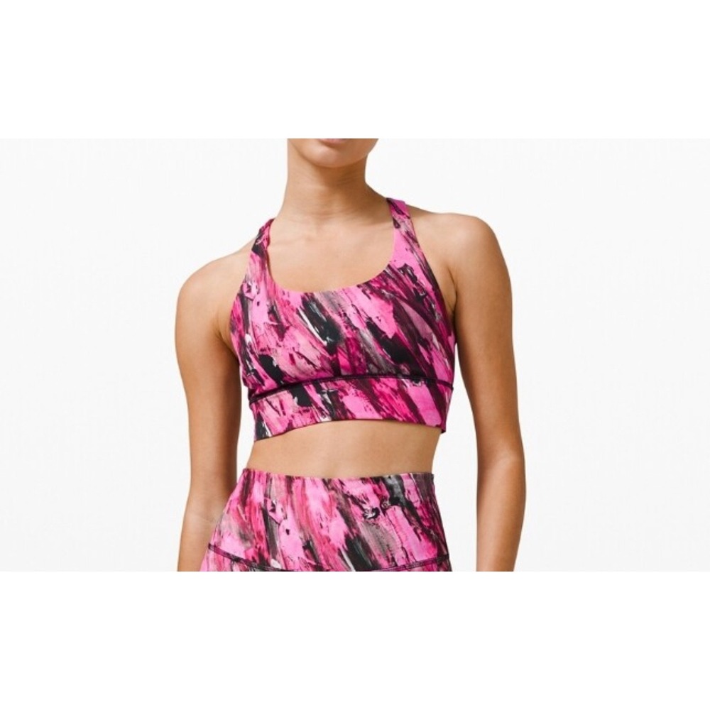 Lululemon Cross Back Sports‎ Bra Pink Multi Abstract Workout Gym Activewear